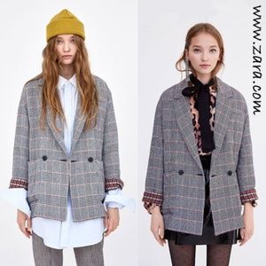 Zara TRF Oversized Black & Orange Plaid Blazer S-M